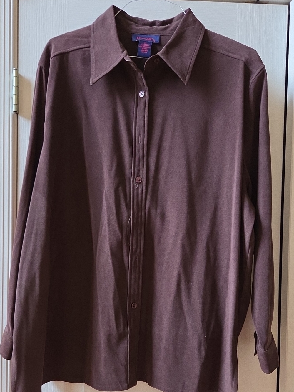 Denim & Co. Chocholate Brown Button Down Shirt Size 2X